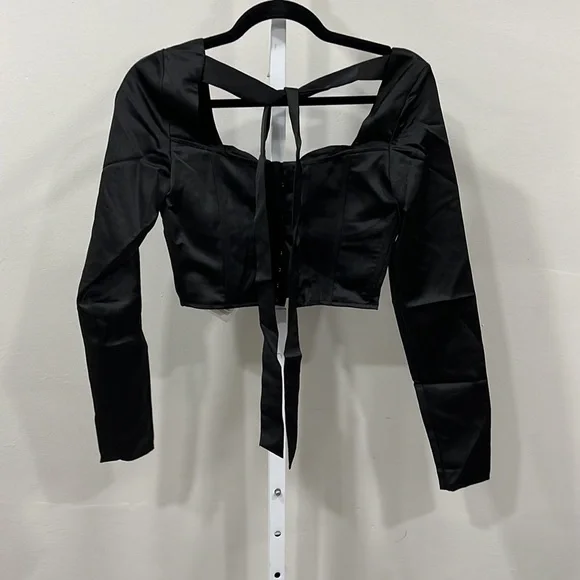 Danielle Guizio satin bustier Crop Top Black open Back - Picture 4 of 7